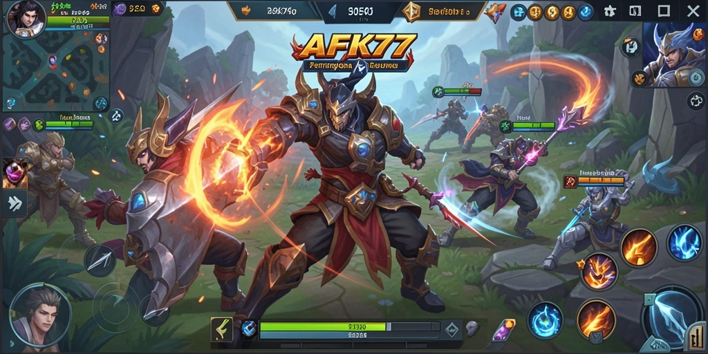 Tampilan seru permainan MOBA dalam AFK77 dengan aksi karakter.