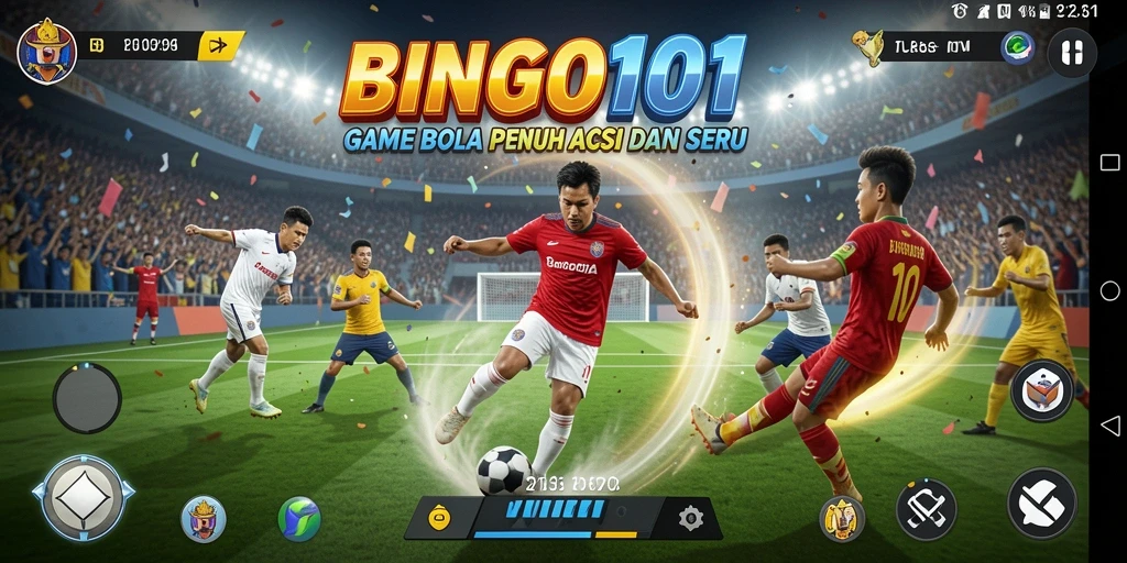 Gameplay seru dalam BINGO101 dengan aksi sepak bola menegangkan.