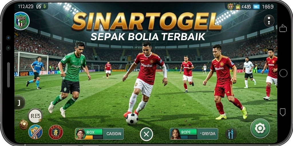 Screenshot utama SINARTOGEL menunjukkan gameplay sepak bola yang menarik.